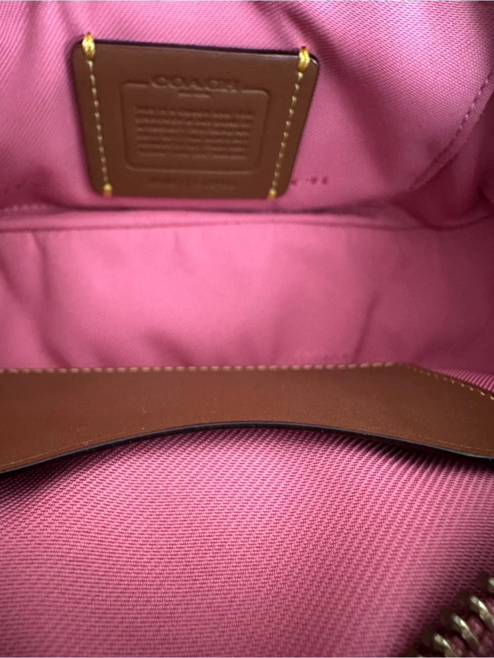 Coach Pink Pebble Leather Turnlock Crossbody with Mint-Trim Strap